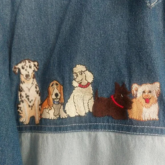 Blue Denim Statement Shirt for Dogs Lover 2XLPatchwork Cotton Button Up Collar - Picture 2 of 14